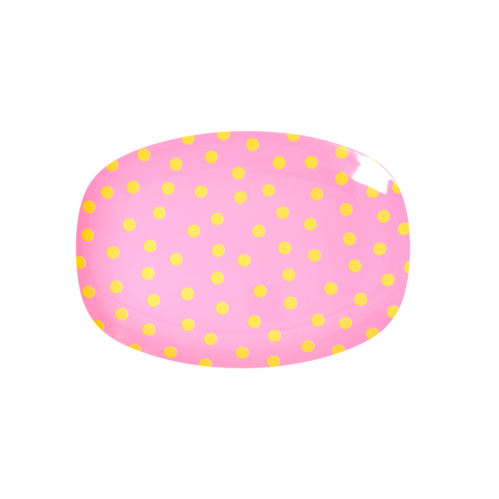 Pink with Orange Dot Print Small Rectangular Melamine Plate Rice DK